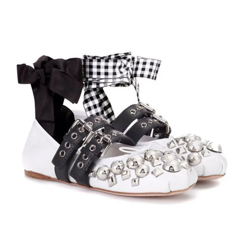2024 Summer New Fashion Bowknot Lace-up Rivet Soft Bottom Shoes Punk JK Sweet Cute Elegant All-Match Casual Y2k Shoes for Women