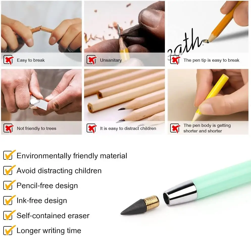 10pcs Eternal pencil set macaron For Kids Cute Pens Painting Art Office&School Supplies Infinity Pencils Tips Set Stationery 6