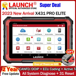 LAUNCH X431 PRO ELITE CANFD DOIP Car Full System Diagnostic Tools ECU CODING Bi-directionnal Control 31+ Reset OBD2 SCANNER