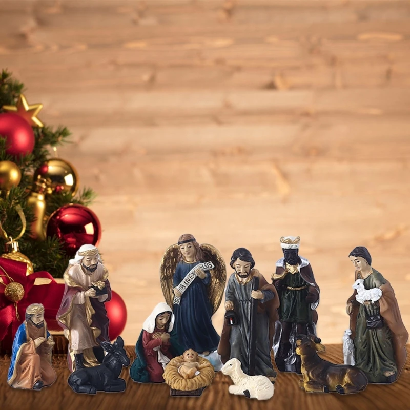 11pcs Jesus Nativity Scene Statue Christmas Manger Decorations Set Resin Figurines for Home Holiday Church Decor Holiday
