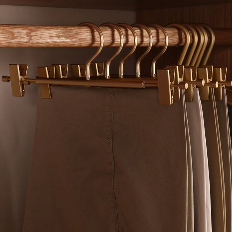 

5pcs Matte Gold Trouser Hanger Anti Slip Metal Hangers Wardrobe Space Saver Clothes Pants Drying Rack Organizer Storage Racks