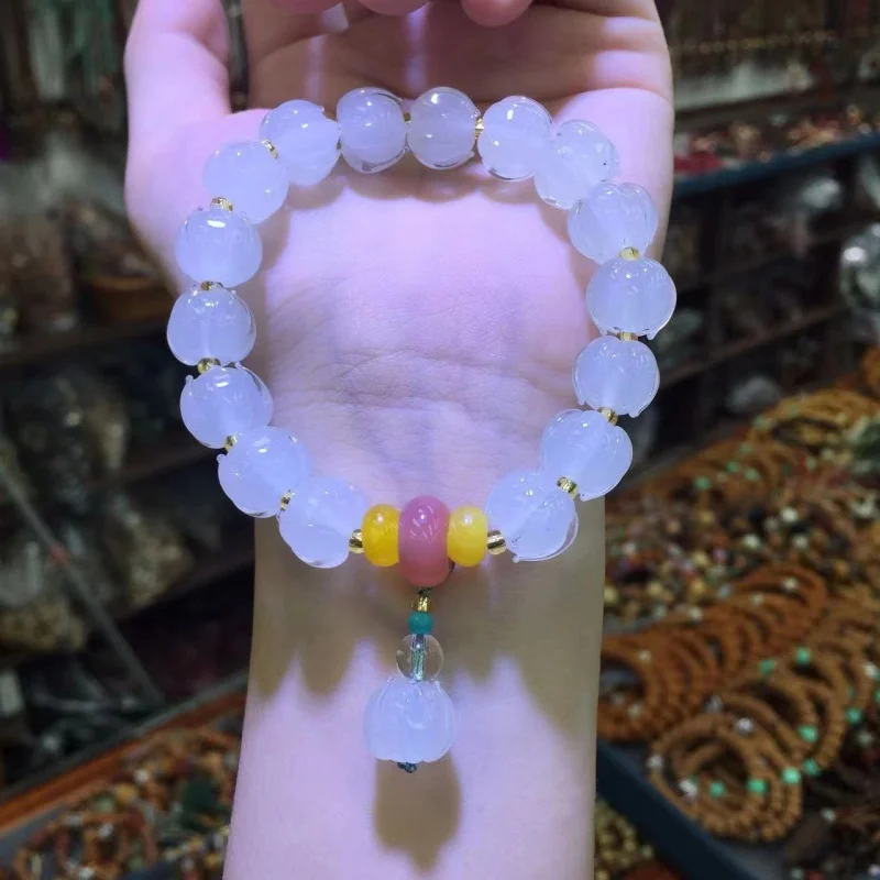 Gioielli Lingyin Dok Bua Kao Bracciale Ice Clear White Colored Glaze Single Ring New Chinese Beaded Plate Play Ornament Women