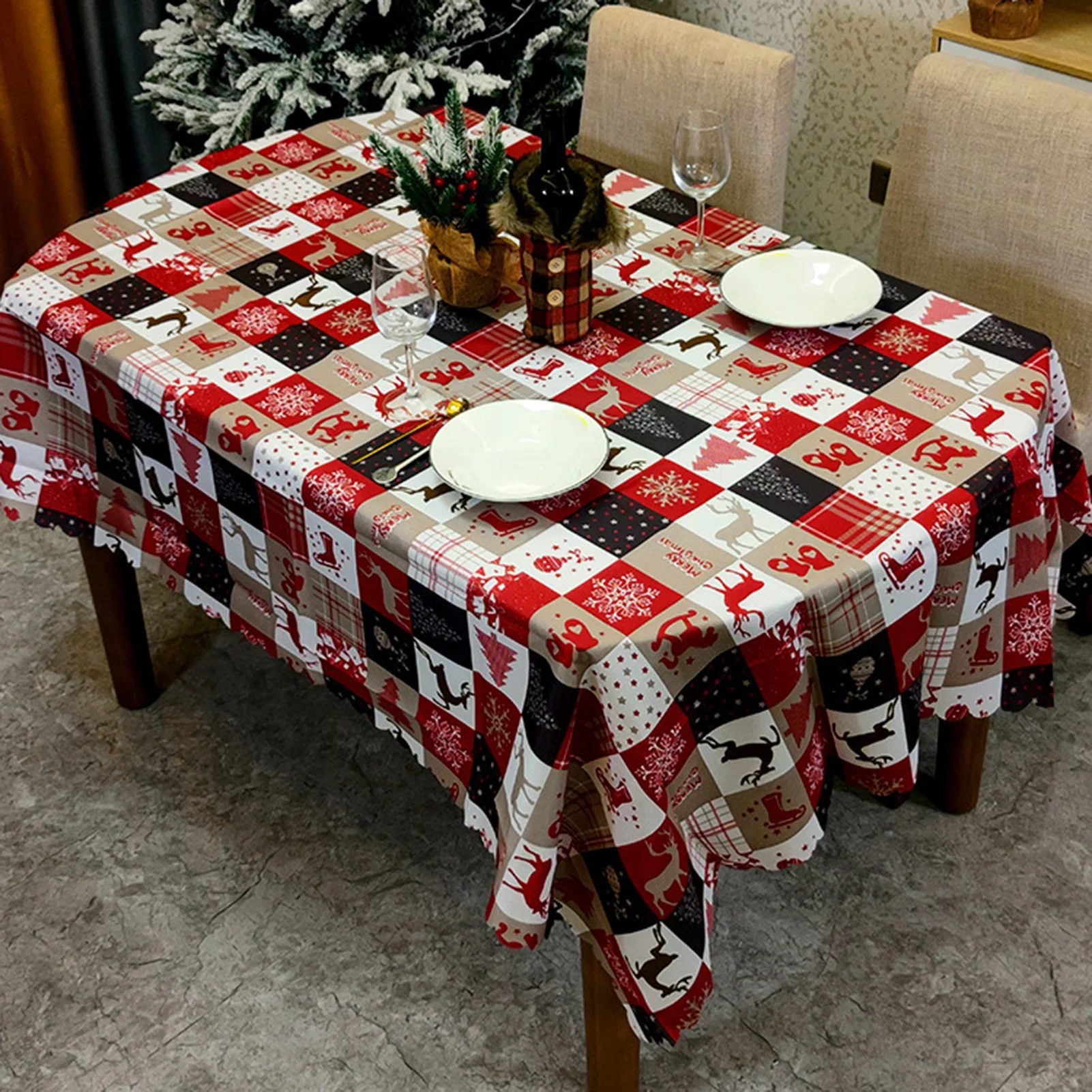 

Cute Cartoon Christmas Style Printed Tablecloths Multi-Purpose Dinning Table Decor For Family Gathering