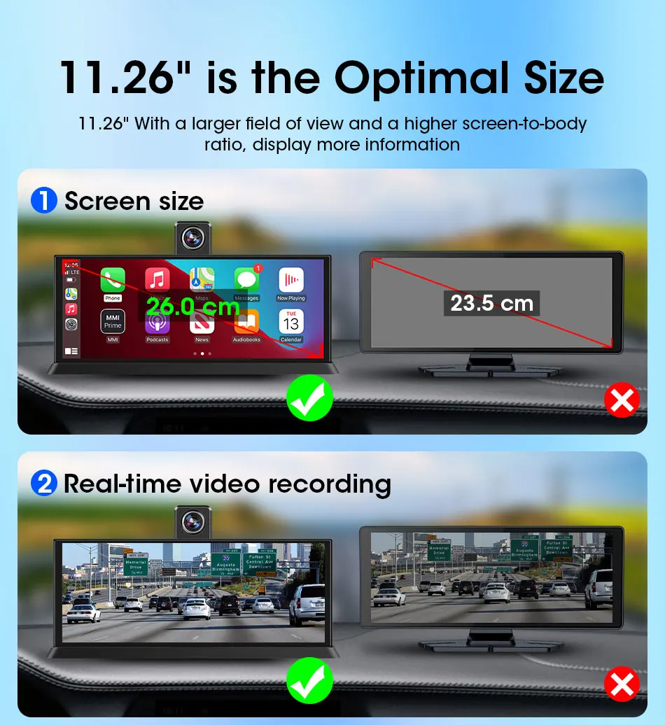 Description Picture 6 of itemJanstie 11.26 inch Car DVR 4K Camera Rotatable Lens Carplay Android auto Screen Dash Cam Video Recorder GPS Navigation Dashboard