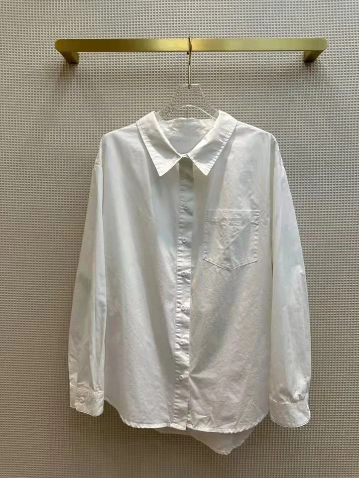 

2023 new fashion women's good quality classic boyfriend style lapel design white shirt