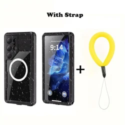 Waterproof Phone Case with Magnetic Lanyard - Galaxy S23 Ultra (Black With Strap)