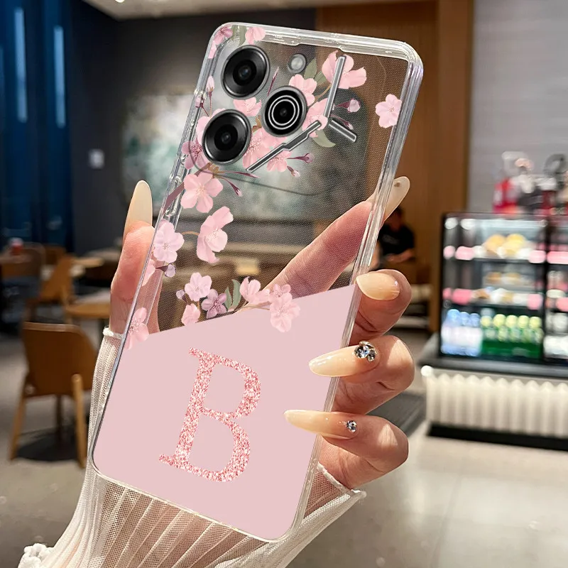 Floral Letter Transparent Slim Silicone Couple Phone Case