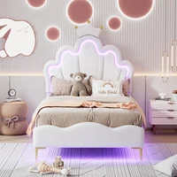 Rosahqnda Lit enfant pour filles 90x200cm, lit simple 140x200cm, lit double, lit enfant en forme de couronne de princesse, tête de lit réglable 7