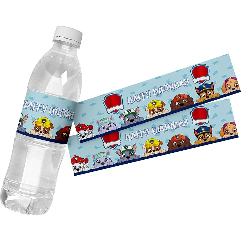 6pcs Paw Patrol Water Bottle Labels Stickers Dogs Wine Champagne Candy Wrap Kids Birthday Party Decorations Supplies Gifts Toys