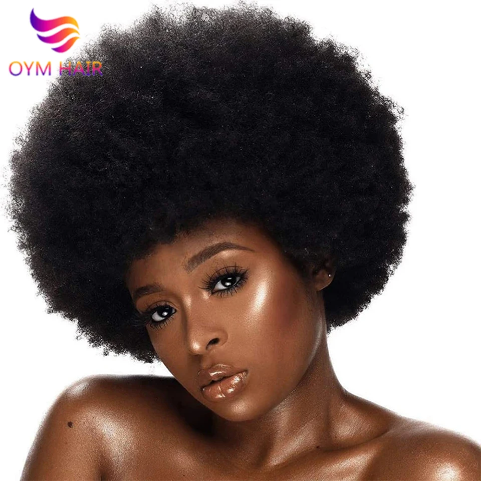 

Natural Fluffy Afro Kinky Curly Wigs For Black Women Short Afro Remy Brazilian Human Hair Glueless Cheap Human Hair Wigs