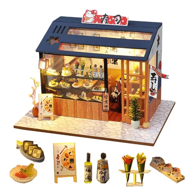 CUTEBEE DIY Dollhouse Kit Wooden Doll Houses Miniature Dollhouse Furniture Kit With LED Toys For Children Christmas Gift 1