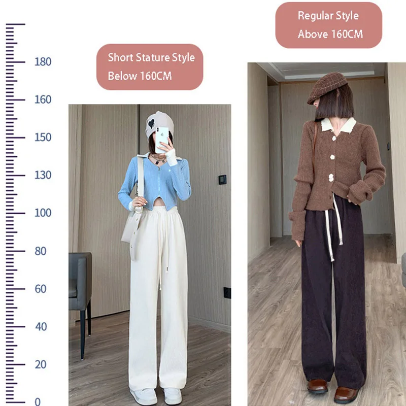 2024 New Corduroy Wide Leg Pants Korean Version Women's Autumn And Winter High-Quality Elastic High Waisted Straight Leg Pants