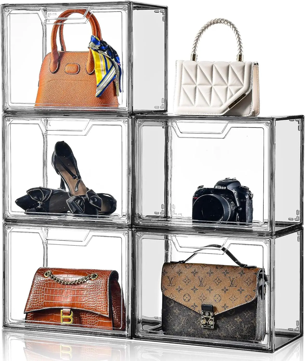 Purse Organizer for Closet,Clear Acrylic Display Case for Handbag Organizer, Purse Storage Box with Magnetic Door, Dustproof 2