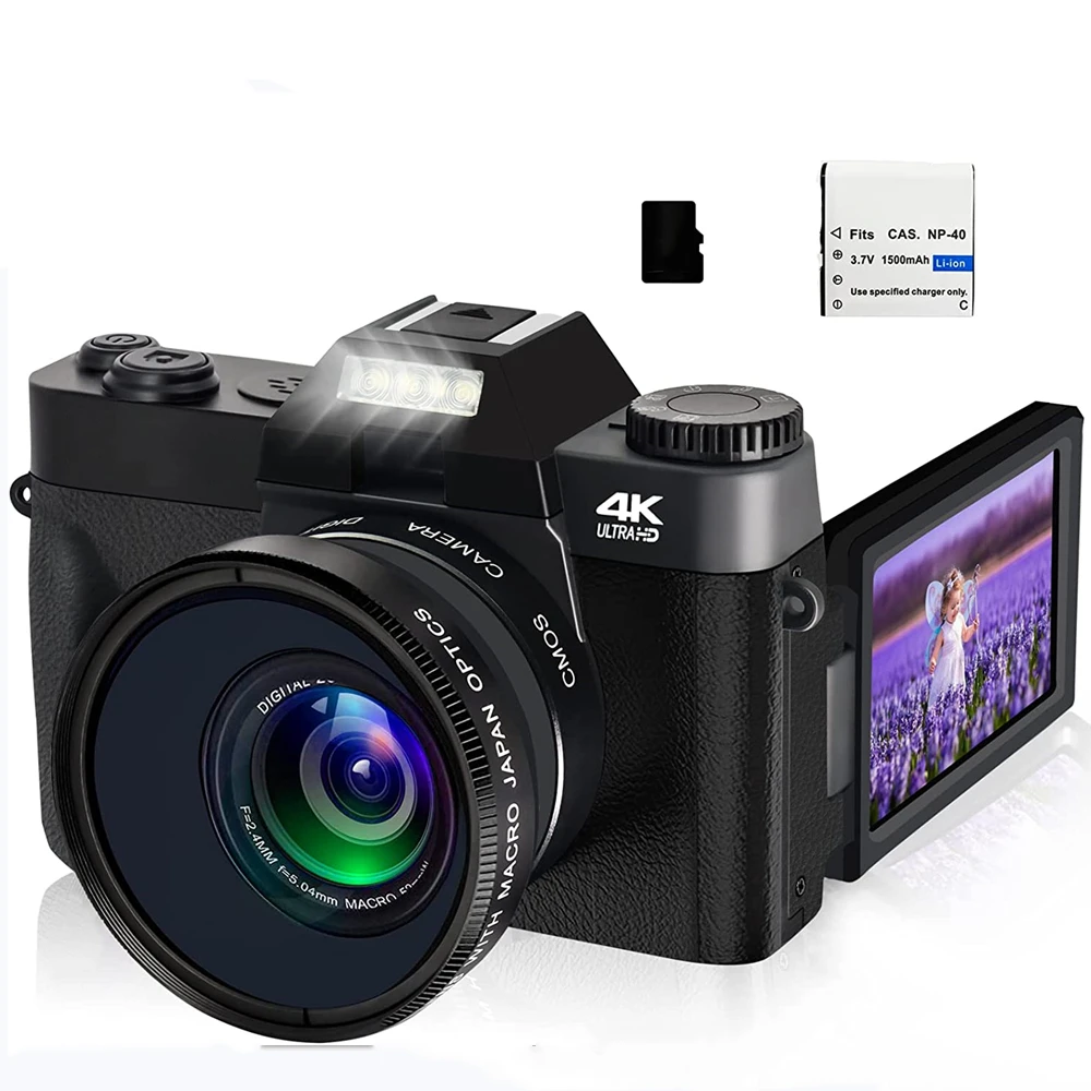48MP Digital Camera 4K UHD Vlogging Camcorder 3.0" 180° Flip Screen