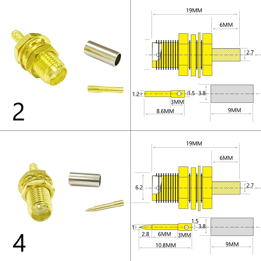 10 Conectores SMA Hembra Para Cable RG174/RG316