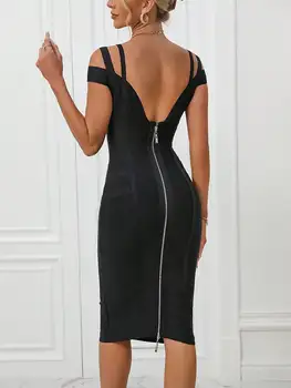 Bandage Dress Black Bodycon Dress Evening Party Elegant Sexy One Shoulder Birthday Club Outfit 6