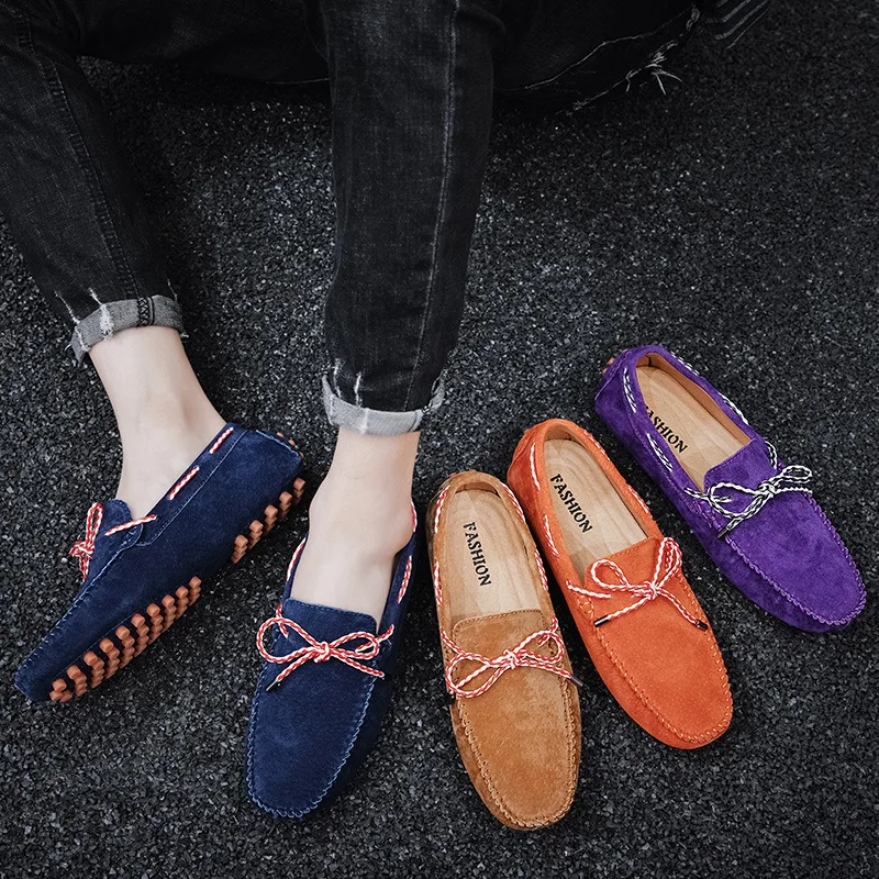 New Men's Casual Shoes European Version Comfortable Men's Shoes Flat Sole Leather Shoes Genuine Leather Breathable Bean Shoes
