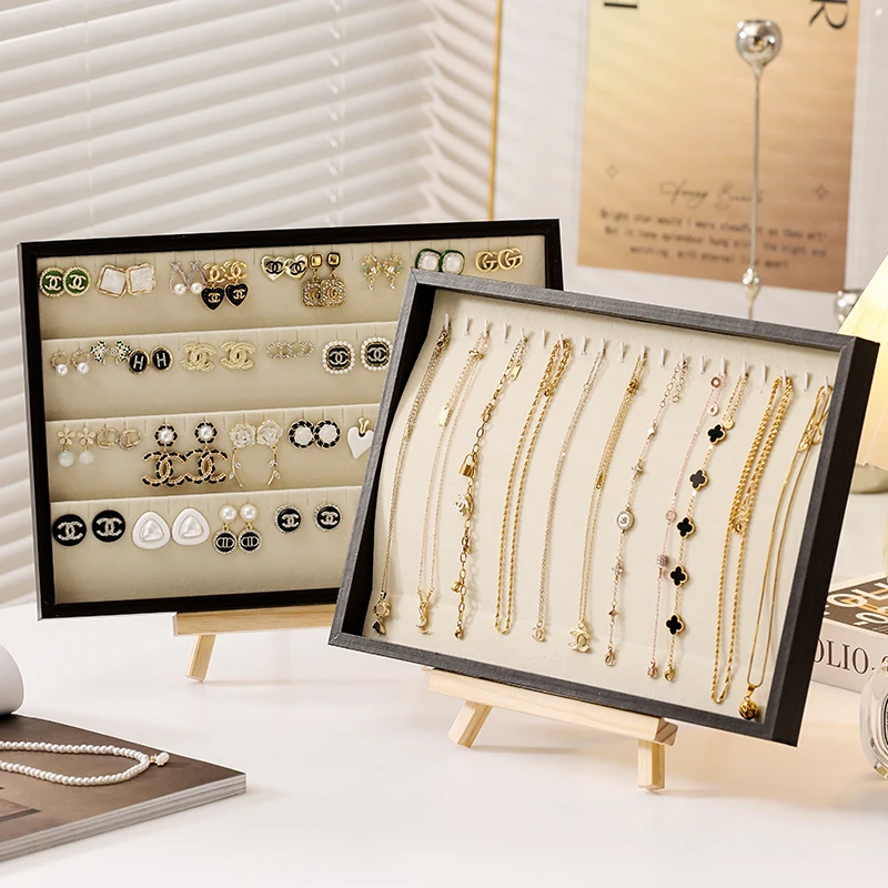 Wood Jewelry Box Organizer Ring Necklace Jewelry Boxes Storage Bracelet Earrings Transparent Skylight Separators Display Stand