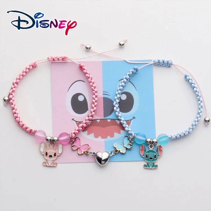 

Disney Anime Figure Lilo & Stitch Charms Bracelet Set Cartoon Stitch Love Magnet Rope Chain Wristband Kids Toys Birthday Gift