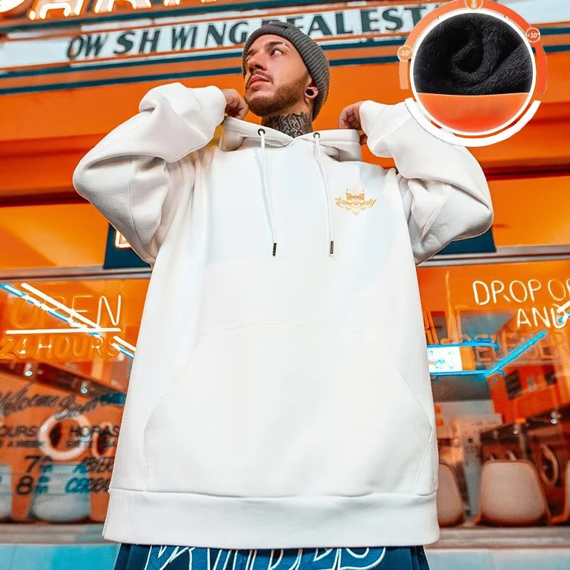 Hooded Sweater Men's Trendy Brand Large Size M-8XL Men's Autumn And Winter Style Plush And Thick Fat Hip-hop Pullover Jacket
