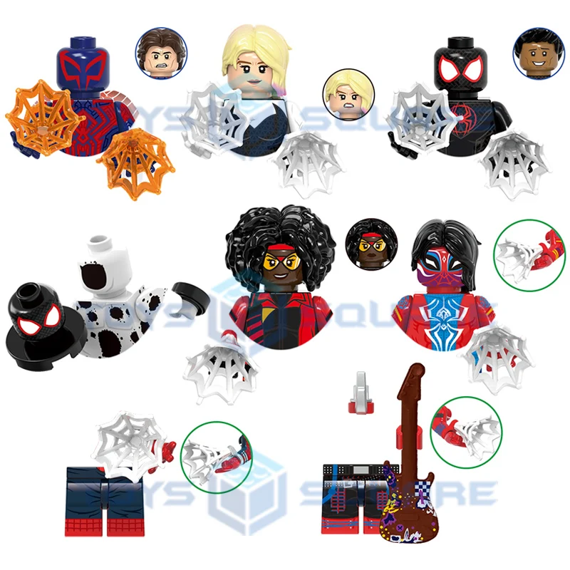 

The Jessica Spider Gwen Miles Stacy Morales Spot Man Drew Weapons Pants Hair Model Blocks MOC Bricks Set Gifts Toys G0124