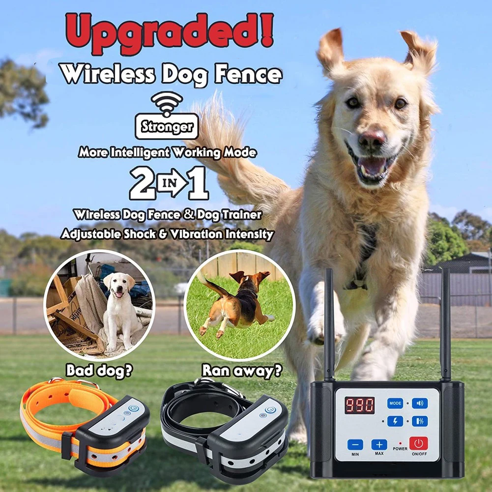 UpgradedWirelessDogFenceElectricTrainingCollar2in1Dual