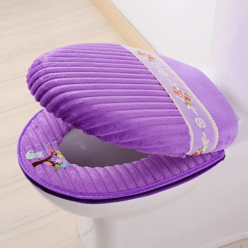Two Pieces Toilet Seat Cover Warm Soft Skin-friendly Cartoon Cushion Reusable Zipper O-shape Closestool Mats Bathroom