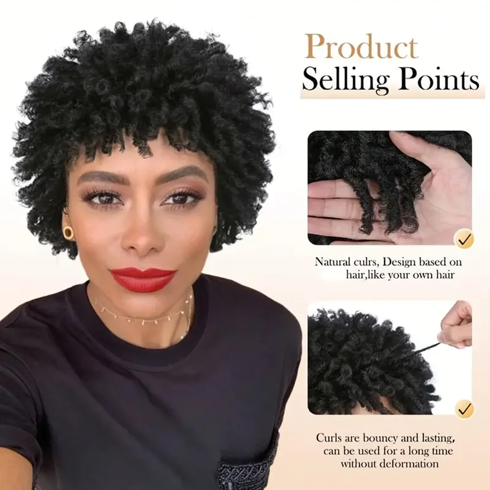 3inch Short Dreadlocks Wigs Pixie Cut Synthetic Afro Twists Wig Faux Locs Braided Wigs with Clips In for Black Women and Men