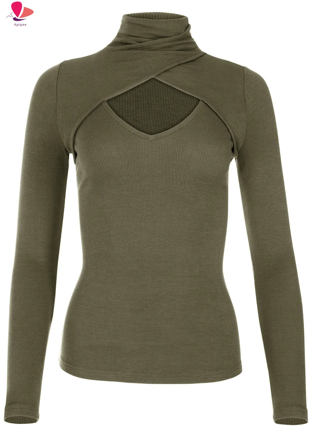 

Новинка 2024, ажурный бархатный вязаный Топ APIPEE для озера, зеленого, персикового цвета, в форме сердца, женский свитер с высоким воротником, модный тренд