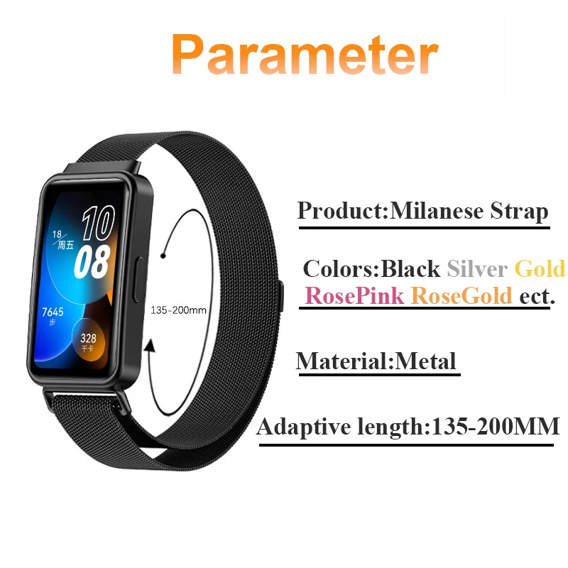 Metal Strap For Huawei Band 8 9 Bracelet With TPU Case Screen Protector Soft Film Replacement Milanese Magnetic Loop Watchband
