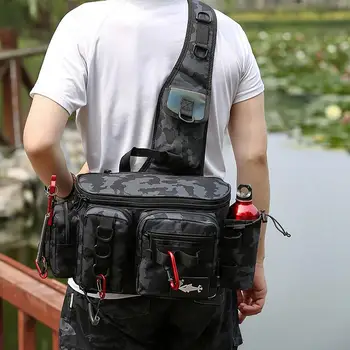 Fishing Waist Pack Sling Bag Lures Gear Tackle Storage Rod Holder Water-Resistant Cross Body Pouch Fly Fishing Bag Lightweight 1