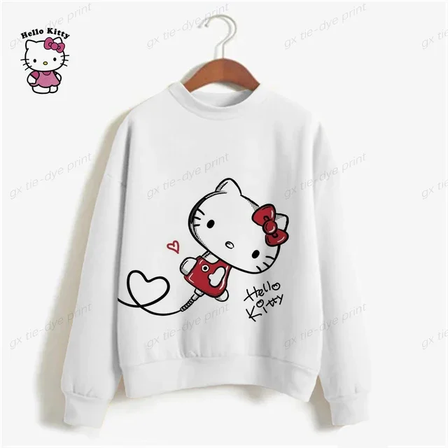 Sudadera con estampado de gran tamaño para mujer, sudadera holgada de estilo anime de otoño 2024, sudaderas con capucha de alta calidad con estampado de Hello Kitty para niña