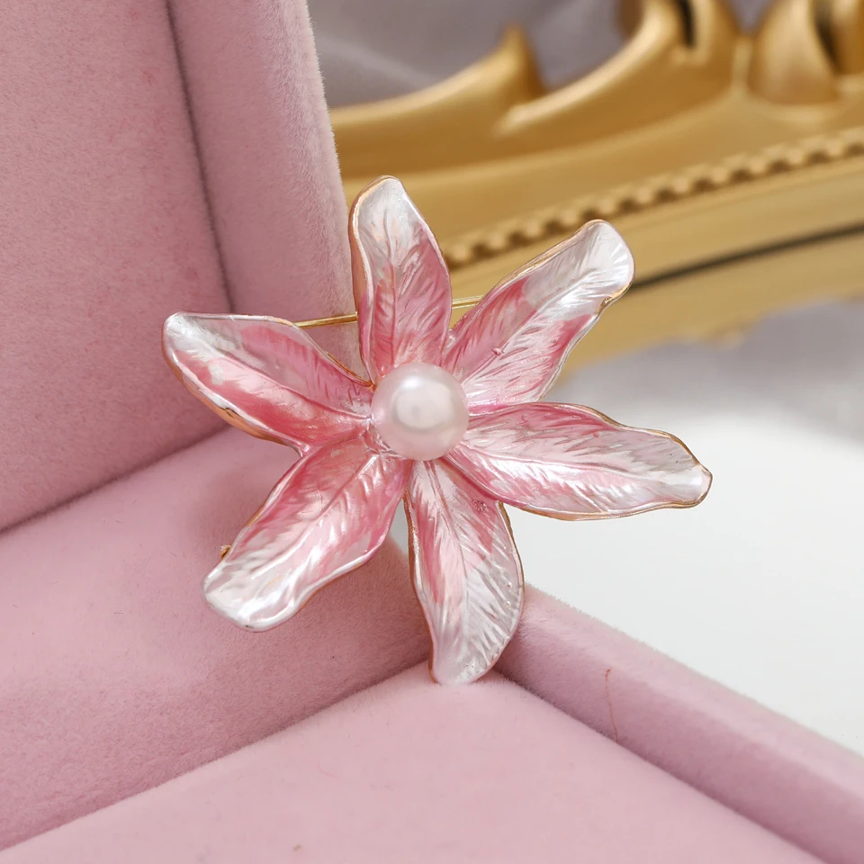 Morkopela Plant Brooch Freshwater Pearl Pink Flower Brooch Fashion
