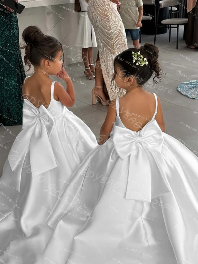 Ivory Flower Girl Dress With Bow Strap Mini Bridal Wedding Dress Kids Ball Gown 1st Communion Frock Customized Vestidos de Noiva 5