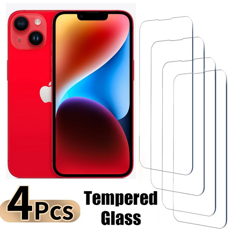 

4PCS Tempered Glass for iPhone 15 14 13 12 11 Pro XR X XS Max Screen Protector on for iPhone 11 Pro Max Mini 15 Plus Glass