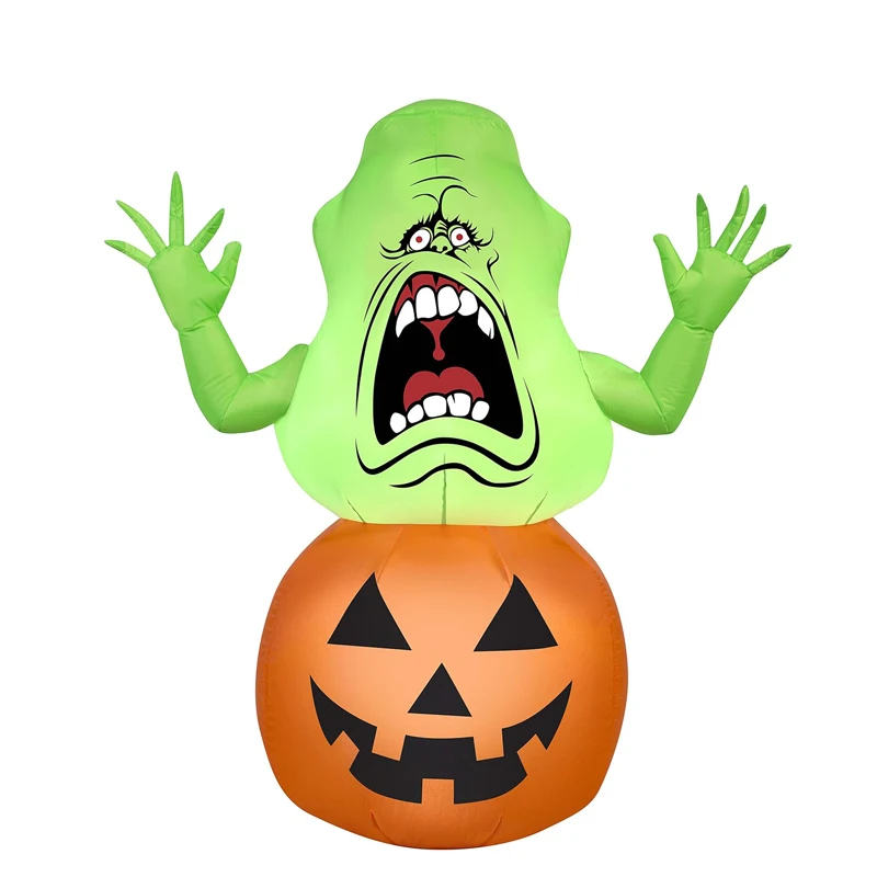 5FT Inflatable Ghostbusters Slimer Ghost Halloween Decorations Outdoor Build-in LED Light Blow Up Halloween Decor Yard Party Toy 3