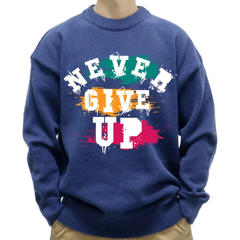 Men's Winter Sweater Casual Long Sleeve Printed Knit Men Sweaters Pullovers Autumn O-neck Knitted Pullover Men Blue Knitwears XL