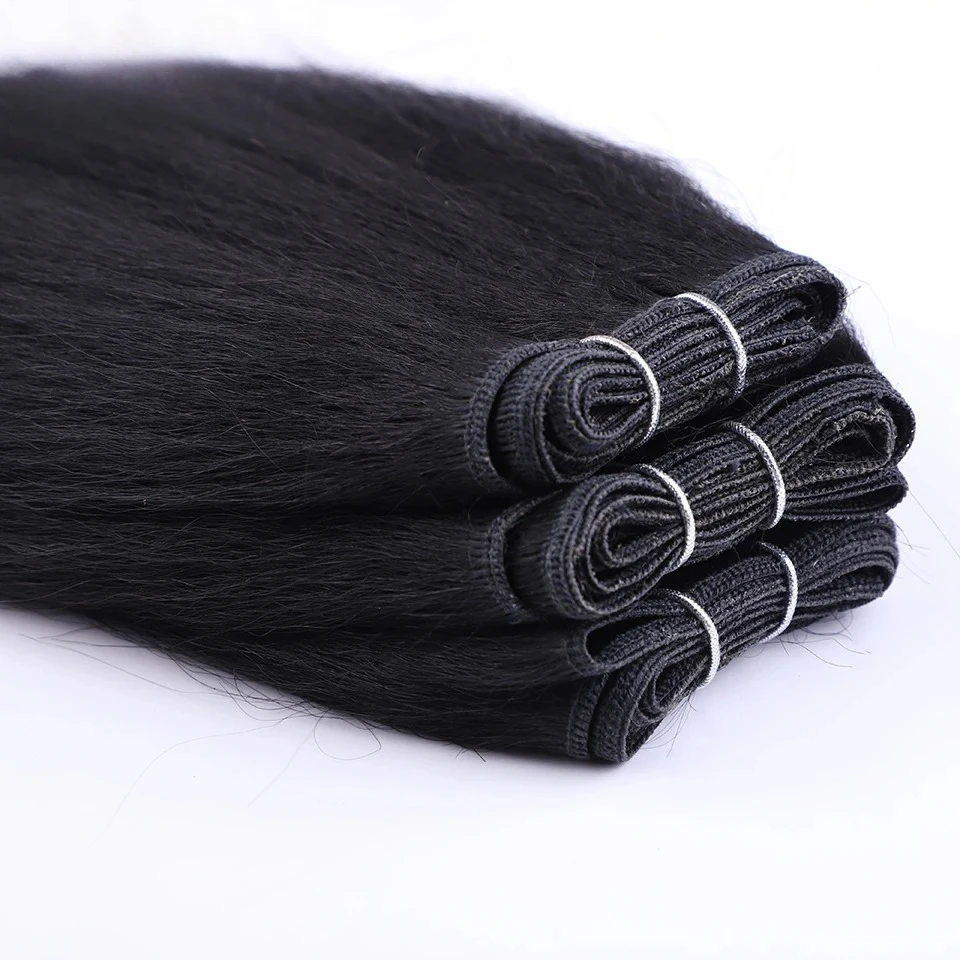 Debut Peruvian 3Pcs Kinky Straight Weaving Bundles Nature Black And Brown 4# Short Yaki Straight Bundles Full End Remy Hair 5