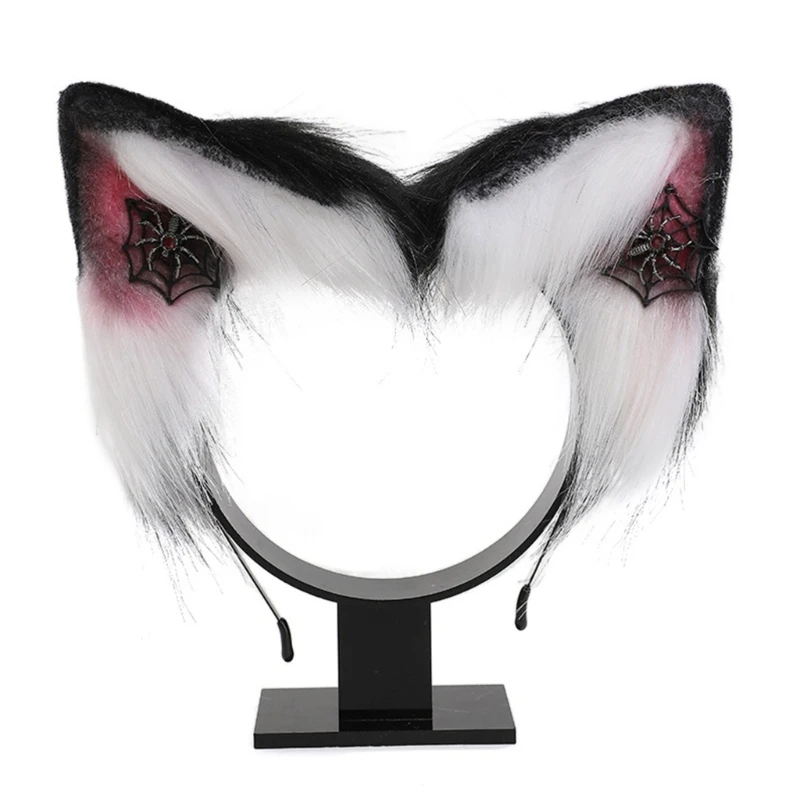 

Ethnic Style Cat Ear Shape Headband with Spiderweb Earring Decor Hair Hoop Adult Live Broadcast Easter Party Headpiece
