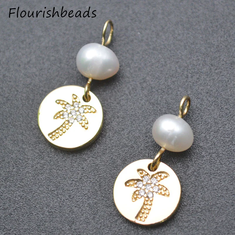 

Jewelry Accessories Nickel Free Anti Fading Gold Color Pearl Beads CZ Pave Coconut Tree Earring Bracelet Charms 20pcs/lot