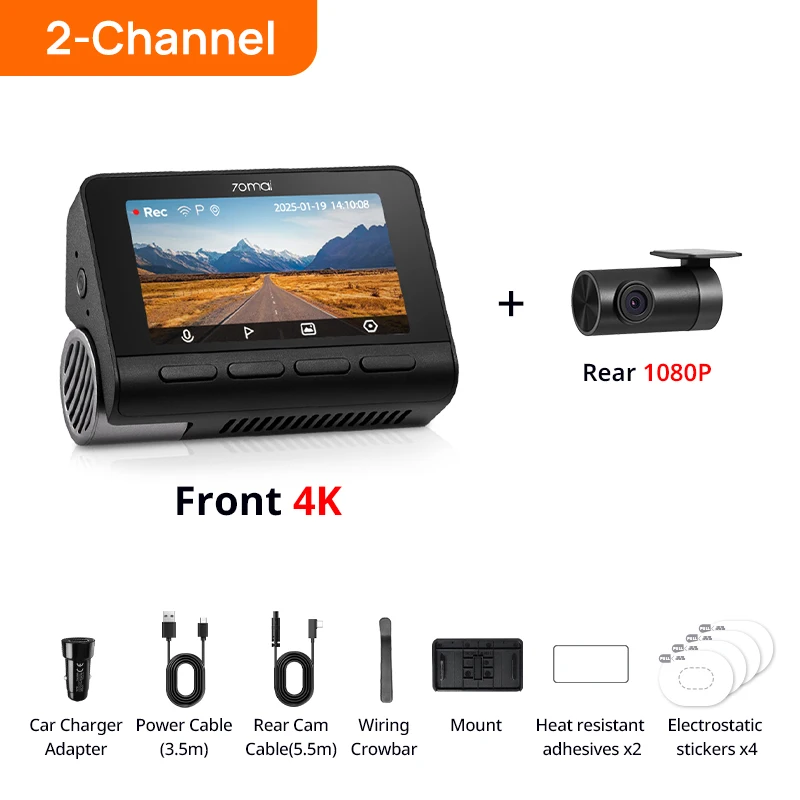 70mai 4K A800SE Dash Cam UHD 30fps HDR Support Dual-Channel 24H