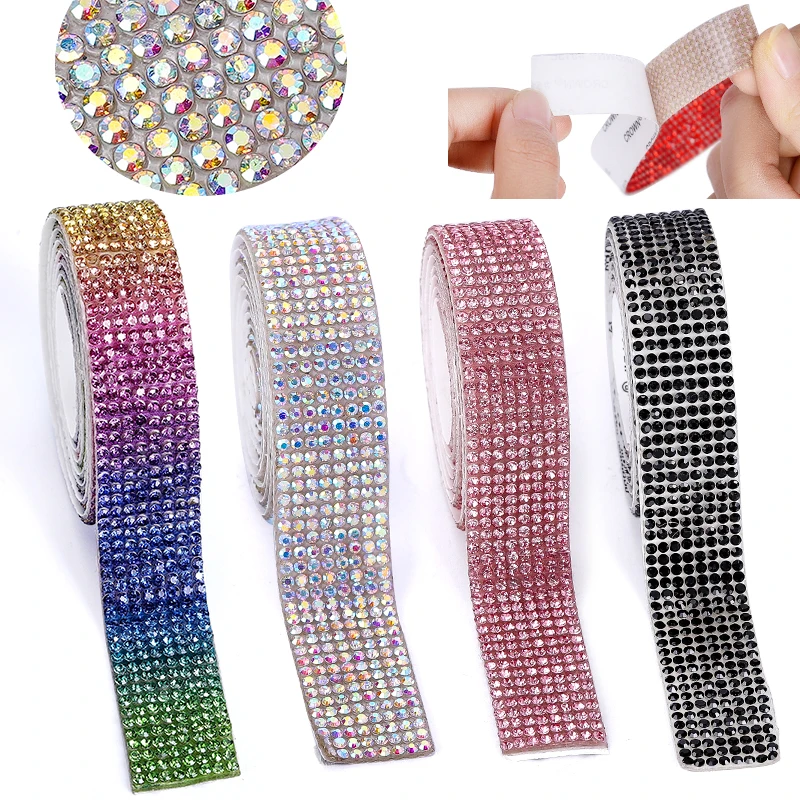 Swpeet Rubans Strass Autocollants Noirs - 4 Rouleaux Largeurs Différentes Pour Décoration DIY, Voiture, Téléphone