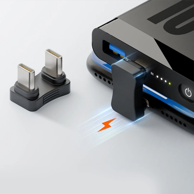 Type-C 180도 각도 어댑터, 남성-남성 충전 전원 어댑터 PD 65W 데이터 전송 커넥터