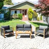 Outdoor Acacia Wood Furniture Set Loveseat Sofa 2 Single Chairs Coffee Table 4 Piece Conversation Set Grey with Cushions 2