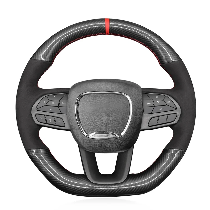 

Black Faux Leather Hand-stitched No-slip Car Steering Wheel Cover for Dodge Durango R/T 2018-2024 Challenger Scat R/T 2015-2024
