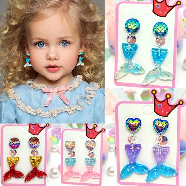 Baby Girls Mermaid Tail Ear Clip Child Kids Heart Style Cute Shinning  Earrings Fashion Jewelry For