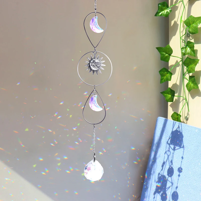 Suncatcher Crystal Window Wind Chimes Light Catcher Rainbow Prism Shiny Chakra Crystal Hanging Pendant Home Decoration