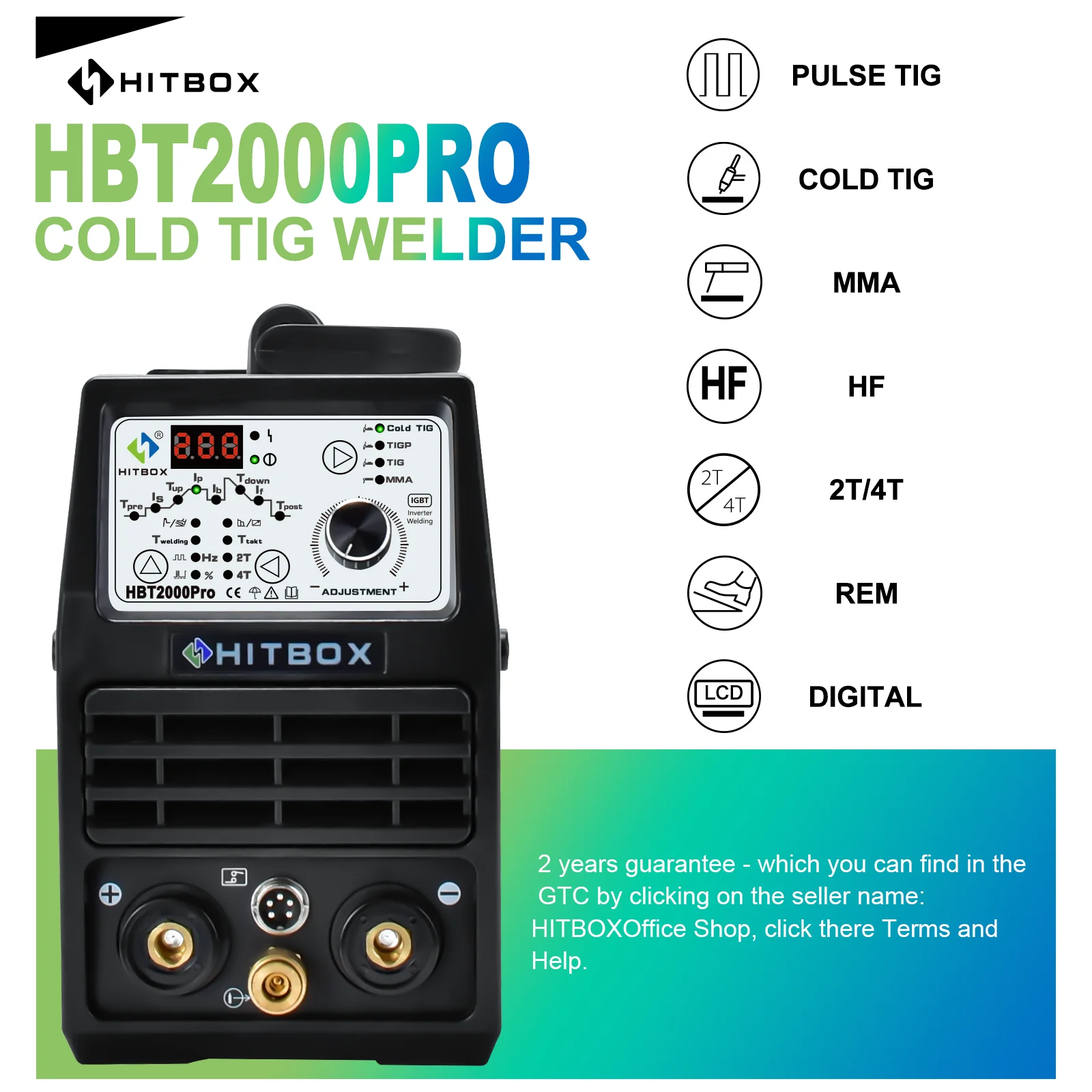 HITBOX TIG Welding Machine HF Cold TIG MMA ARC Stick Welder with Pulse HBT2000P 200A 1-900ms IGBT Inverter 2T 4T welding machine