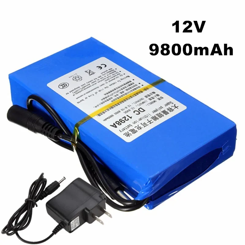 

100% durable DC 12V 9800mAh large capacity lithium-ion rechargeable battery (promotion free EU plug AC charger)