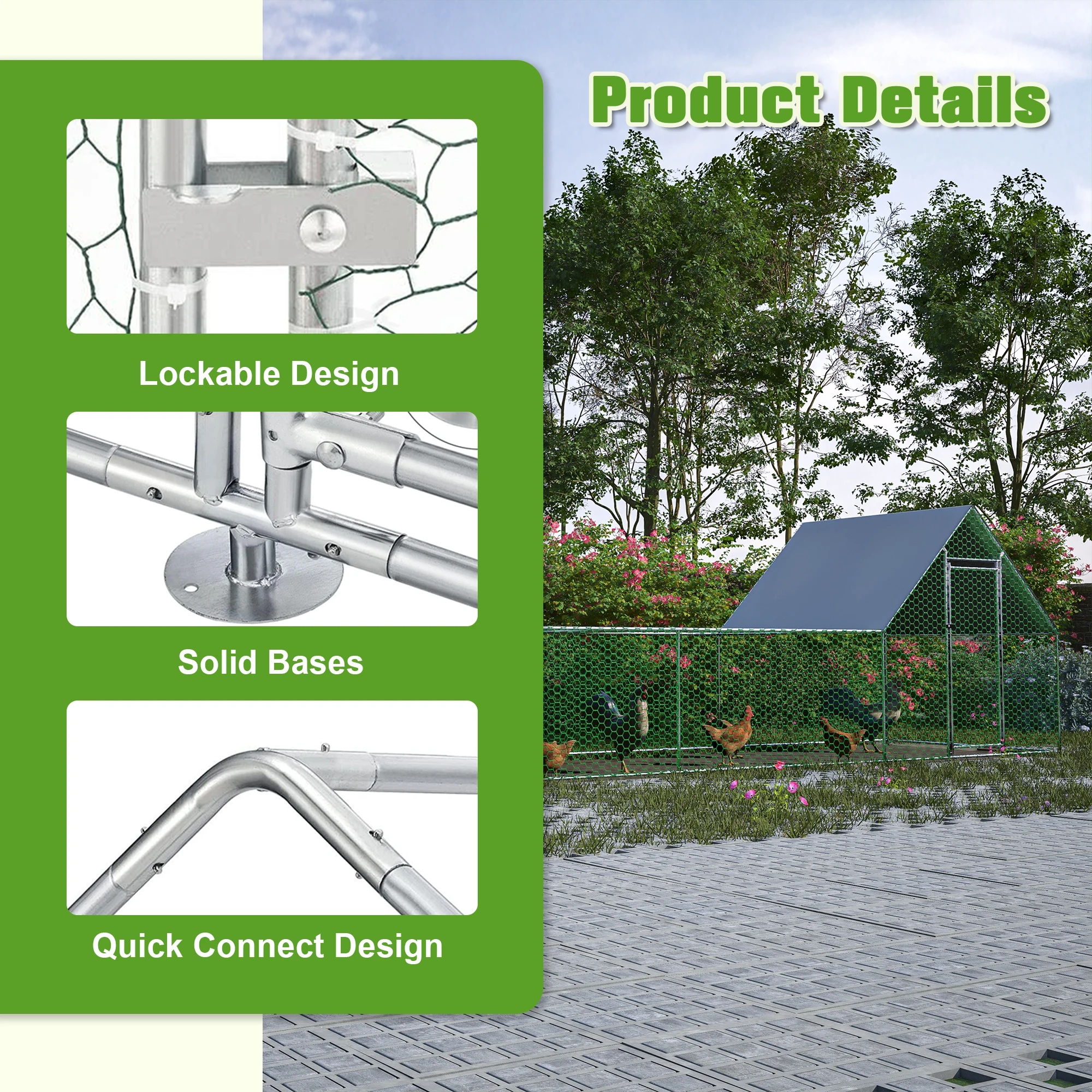 Large Metal Chicken Coop Walk-in Chicken Run Galvanized Wire Poultry Hen Pen Cage chicken coop door